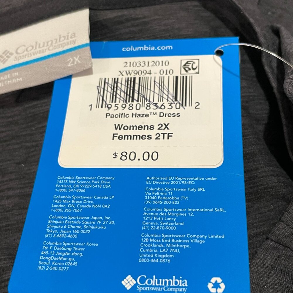 NWT COLUMBIA "Pacific Haze" Elastic Drop Waist Jersey Dress Dark Gray Women 2X - Picture 10 of 11